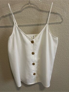 bp White Button-Front Spaghetti Strap Tank Top